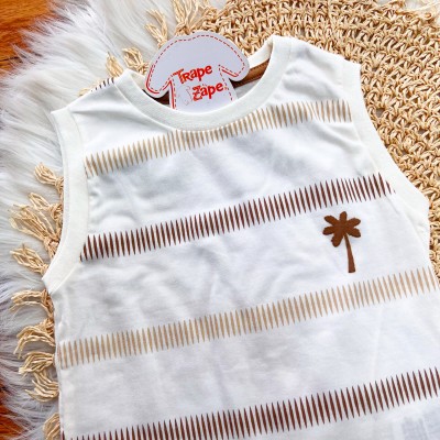Conj. Regata Coqueiro e Bermuda em Moletinho - Off White e Caramelo